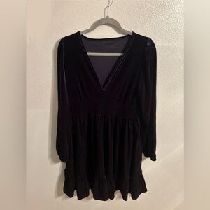 Blue Velvet V-Neck Women’s Dress